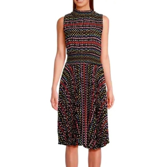 Nanette Lepore Multicolor Polka Dot Smocked High Neck Dress Size 10 - Picture 1 of 11